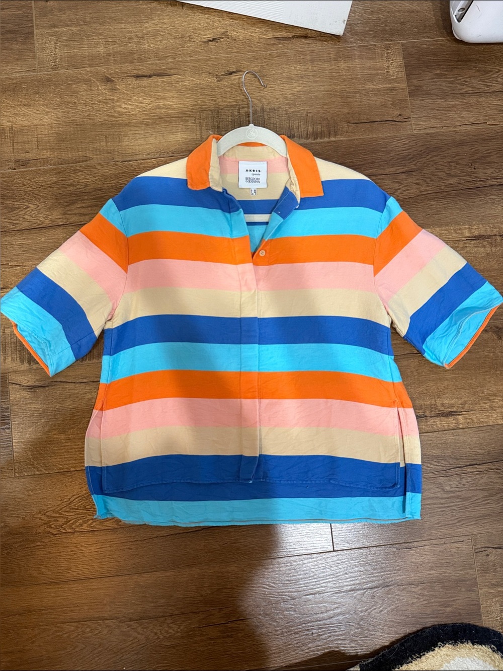 AKRIS punto Multicolor Striped Button Shirt - Blue/Orange/Peach size 6
